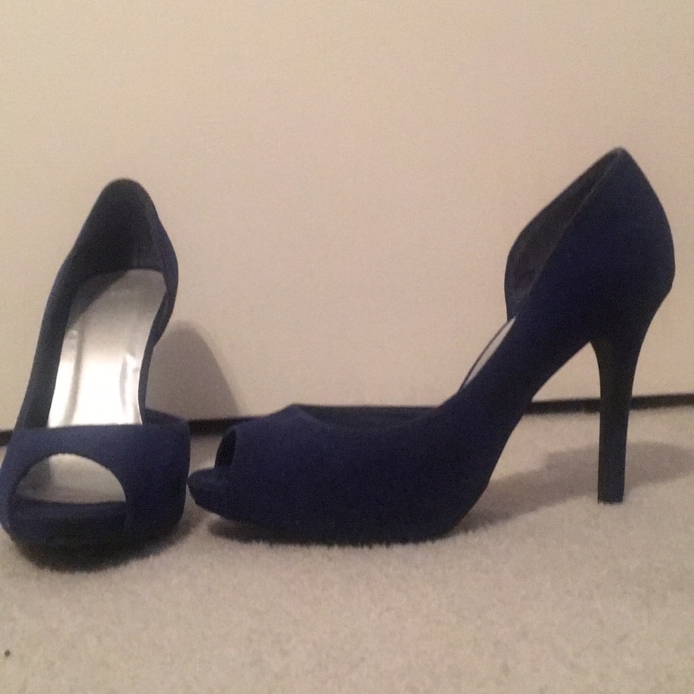 open toe blue heels